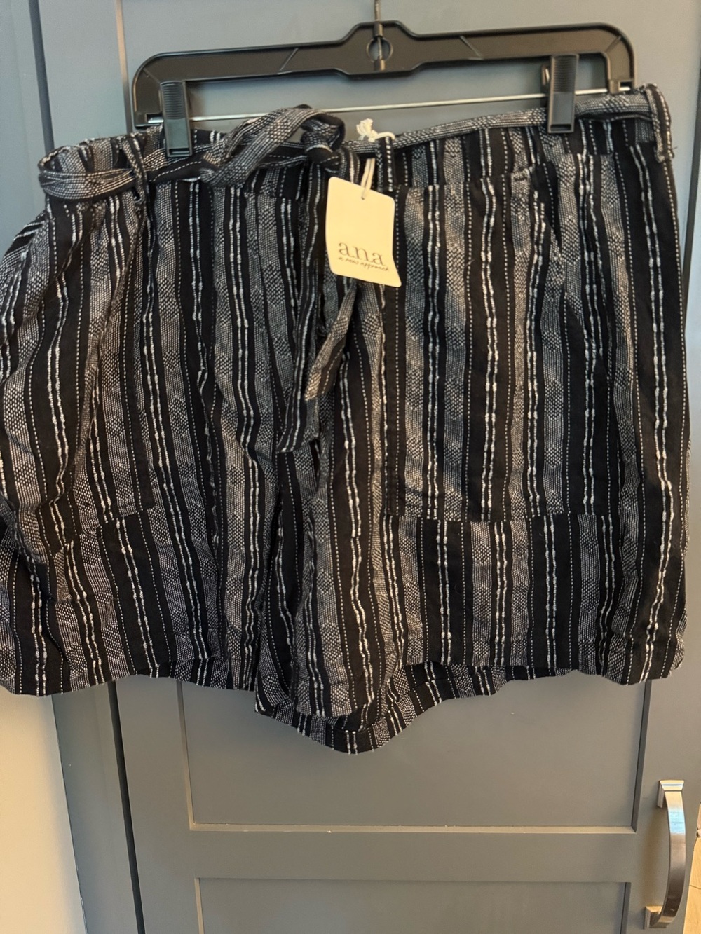 a.n.a Black and Gray Striped Tie-Waist Women's Shorts